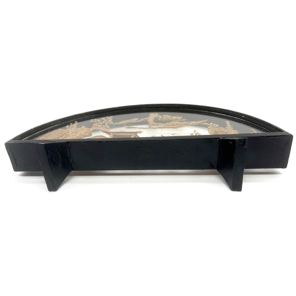 Vintage Chinese Cork Art Mini Diorama 3D Carved Scene Courting Cranes Lacquered - Picture 2 of 8